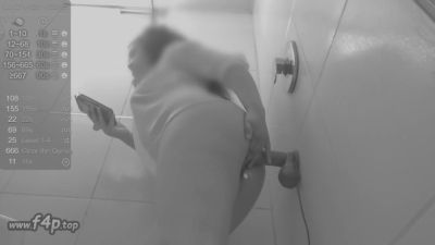 Curvy dark-skinned woman trains deep anal stretching in black and white bathroom selfie - yesvids.com