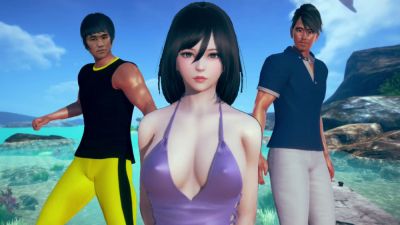 Animated threesome on the beach with a black-haired beauty and two muscular men in VR quality - yesvids.com - Japan