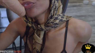 Passionate ebony woman performs oral roleplay in bathroom before climaxing in mouth - yesvids.com