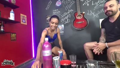 New - Skinny brunette with natural tits seduces tattooed man in a neon-lit casting session - yesvids.com