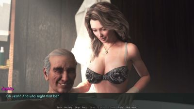 Young woman washes an older man in a 3D animated bathroom scene - yesvids.com