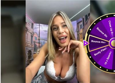 Blonde woman in white lace bra slowly reveals her large natural breasts in a selfie session - yesvids.com