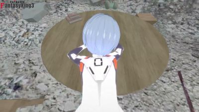 Rei Ayanami leans over a table in the ruins, flashing her big ass in POV view - yesvids.com