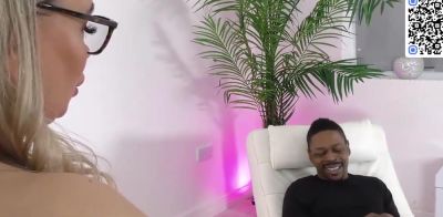 Busty towheaded gives black man a deep blowjob - ah-me.com