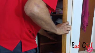 Blonde woman with purple chest tattoo rides her muscular lover on a blue bed - yesvids.com