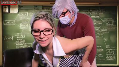 Blonde teacher and gray-haired colleague seduce a man in a hentai-style classroom fantasy - yesvids.com - Japan