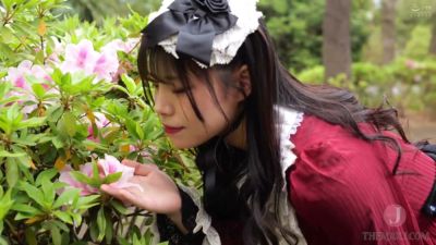 Young Japanese woman in red dress shares intimate kiss with older man - yesvids.com - Japan