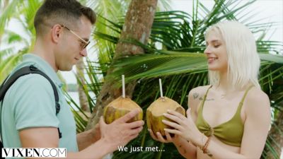 Petite blonde Christy rides and swaps partners in a steamy tropical threesome - yesvids.com
