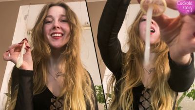 Blonde hangs upside down as she takes cumshot in the eye - yesvids.com