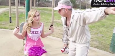 Old fellow likes observing young cheerleader - ah-me.com