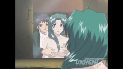 Green-haired woman in anime style has her large breasts tightly squeezed under sunlight - yesvids.com - Japan