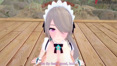 Rita in maid cosplay bends over wooden table for deep anime-style penetration - yesvids.com