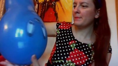 Redhead in polka dot dress rides huge blue dildo to orgasm - yesvids.com
