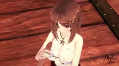 Anime art of a pale-skinned brunette reaching climax with a visible squirt - yesvids.com