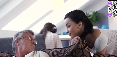 Young brown-haired gives old fellow a deep blowjob - ah-me.com