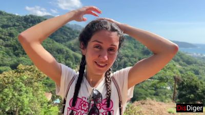 Girl with pigtails meets stranger in jungle and swallows his load - yesvids.com