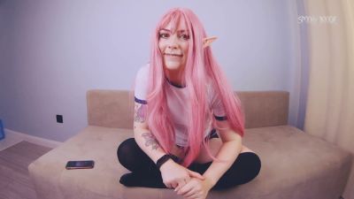 Pink-haired cosplay girl in thigh-high socks teases with twerking before exposing herself in JOI session - yesvids.com