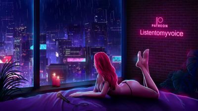Pink-haired woman whispers intimate ASMR roleplay on a rainy night - yesvids.com