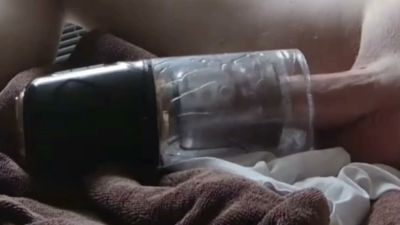 Man pleasures himself with a glass stroker in close-up - yesvids.com - Japan