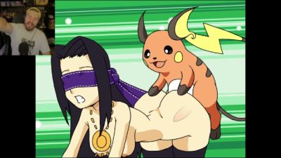 Blindfolded black-haired woman takes creampie from Pikachu-like creature in anime fantasy - yesvids.com