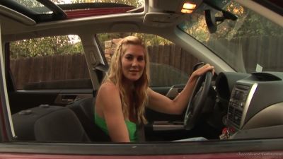 Two blonde lesbians share intimate moments outdoors on a gravel patch - yesvids.com