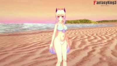Blonde anime girl in bikini gives passionate beach blowjob under sunset - yesvids.com