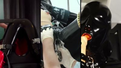 Submissive in latex restraints receives electro play under clinical lights - yesvids.com - Germany