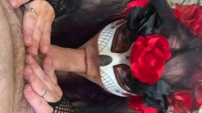 MILF in Halloween spider mask takes a big cock deep in her throat - yesvids.com