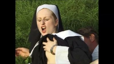 Blonde nun in woods takes cock deep in mouth and rides hard on open grass - yesvids.com