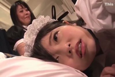 Japanese maid bound in shibari rope with stockings while man adjusts collar - yesvids.com - Japan