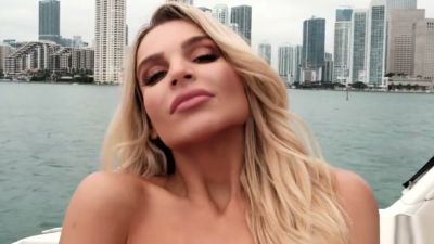 Blonde with big tits teases alone on a rocking boat at sunset - yesvids.com