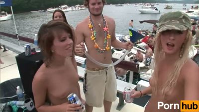 Lesbian party on a lake boat with bikini girls and exposed panties - yesvids.com