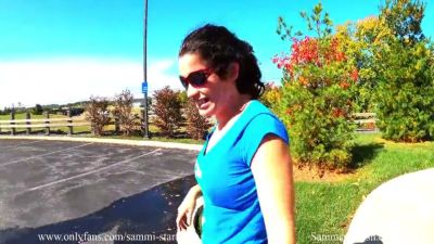 Mature woman explores outdoor spaces in sheer black leggings during a yoga-inspired solo session - yesvids.com