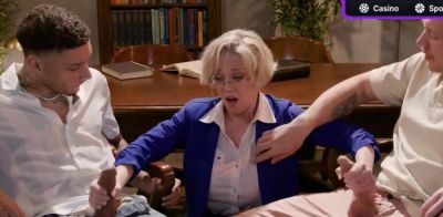Naughty Blonde Librarian Gets Caught and Shares Her Body in a Hot Library Threesome with milf - ah-me.com