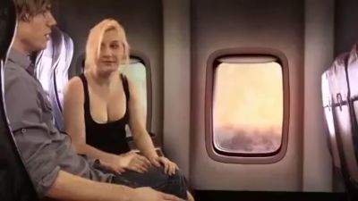 Blonde with big tits gives a discreet handjob to her seatmate on a night flight - yesvids.com