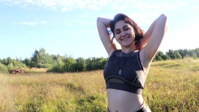 POV blowjob outdoors with handjob in a grassy field - yesvids.com