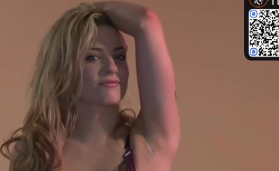 A blonde doll with small melons wears high high-heeled slippers during solo masturbation - ah-me.com