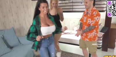 Nymph - A brown-haired nymph gets doggystyle from her damsel buddy before they share a man with lesbian - ah-me.com
