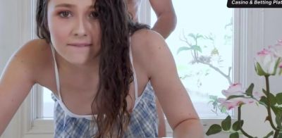 Young brunette student gives her stepdad a deep cum in gullet and massive cumshot - ah-me.com