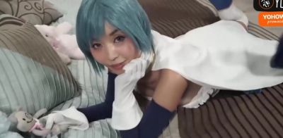 Nymph - A Japanese nymph cosplayer in a blue periwig enjoys some gonzo Point of view activity on the bed - ah-me.com - Japan
