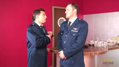 Blonde fulfills her fantasy with two uniformed men in a public restaurant - yesvids.com