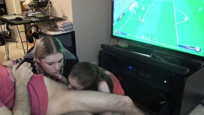 Double Blowjob While He Plays FIFA - xxxfiles.com - Spain - Usa