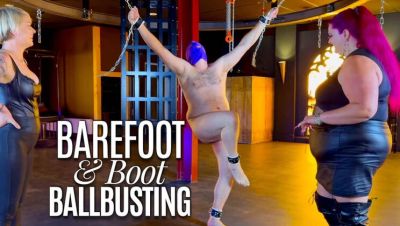 MistressBaton Punishes Naked Slave With Barefoot & Boot Ballbusting Kicks - veryfreeporn.com - Britain