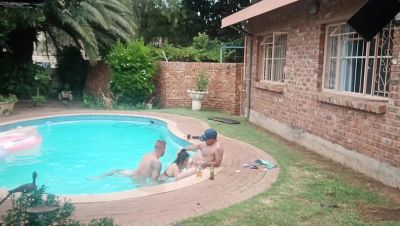 Horny Babe Gets Two Cocks by the Pool - Blowjob & Doggy - veryfreeporn.com