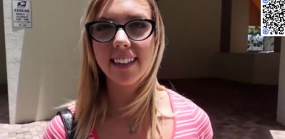 Busty platinum-blonde gives him a warm blowjob - ah-me.com