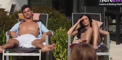 Hot Sexy - Cute dark haired with puny tits walks by pool - ah-me.com