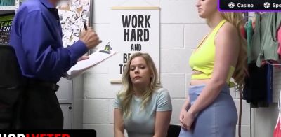 Two platinum-blonde roomies with gigantic knockers share a torrid threeway with their officer - ah-me.com