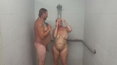 Mature BBW wife and husband get intimate during a shared shower - yesvids.com