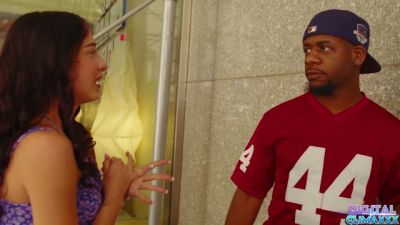 Tattooed brunette rides and gets taken hard by a muscular black man in a red jersey - yesvids.com