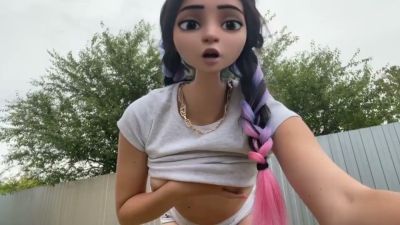 Cartoon-style cosplayer teases camera with outdoor piss and masturbation - yesvids.com